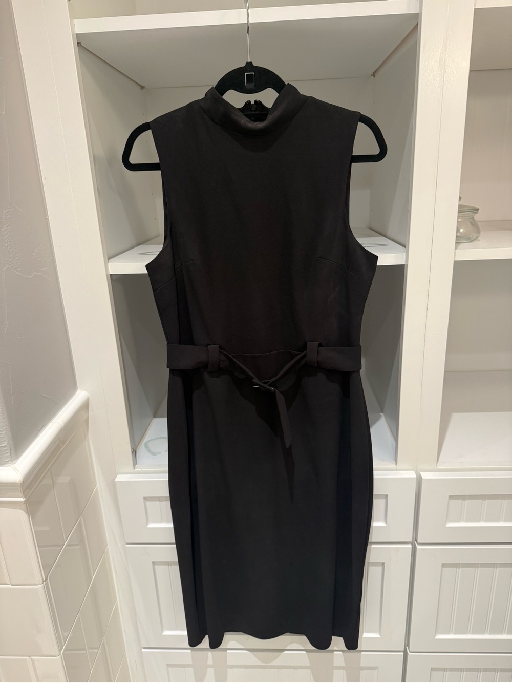 Express Black Sleeveless Mock-Neck Belted Midi Dress